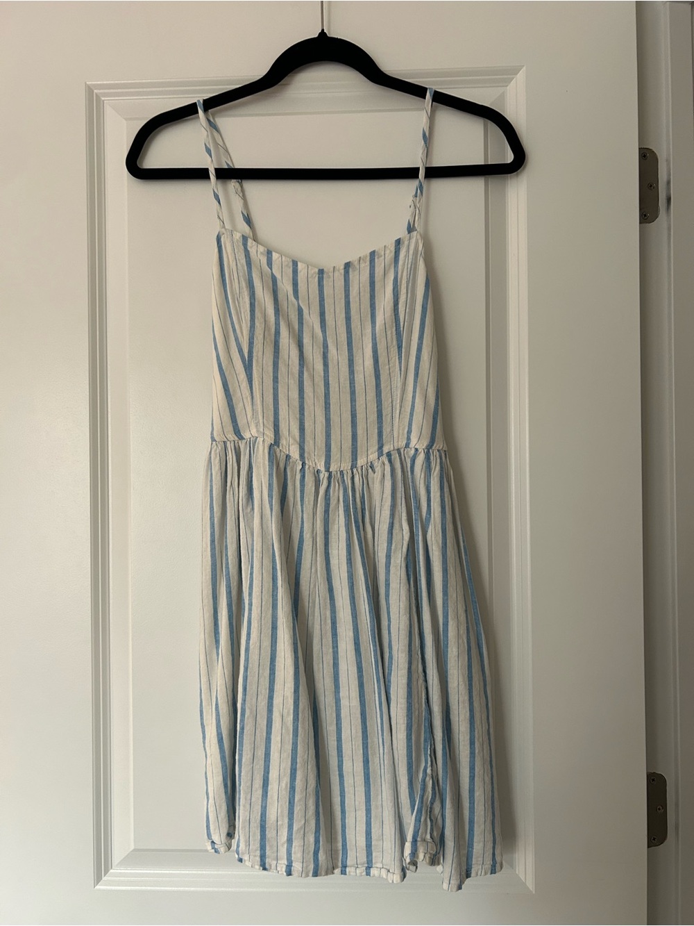 aerie White and Light Blue Striped Mini Dress